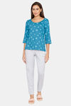 Rosaline Starry Nights Knit Cotton Pyjama Set - Crystal Teal — thumbnail 4